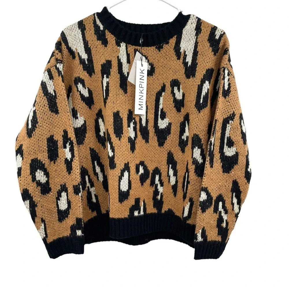 MINKPINK by Revolve Size S Latifah Intarsia Sweater animal print New $119 - Picture 1 of 10